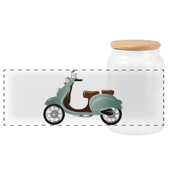 A vintage scooter with retro paint finish - Panoramic Cookie Jar with Wooden Lid - white - Front