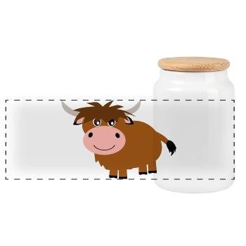 Highland cattle cow - Panoramic Cookie Jar with Wooden Lid - white - Front