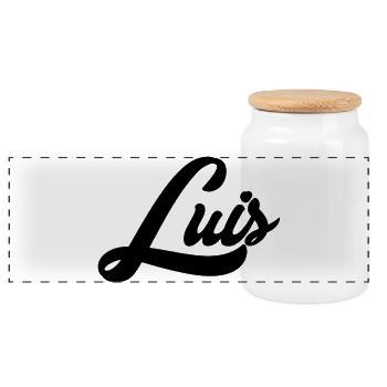 Luis Name Black - Panoramic Cookie Jar with Wooden Lid - white - Front
