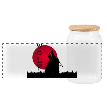 Loup noir, forêt et coucher de soleil - Boîte à biscuits avec couvercle en bois - blanc - Devant