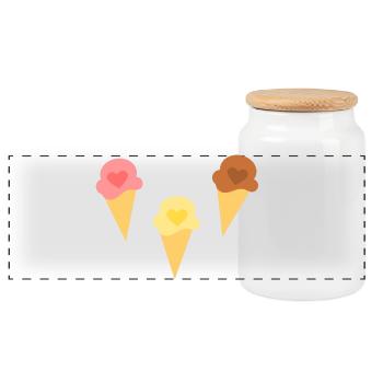 Crème glacée coeur crème glacée fraise crème glacée vanille crème glacée chocolat - Boîte à biscuits avec couvercle en bois - blanc - Devant