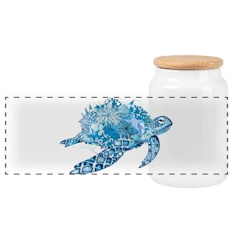 imaginative blue turtle with corals - Panoramic Cookie Jar with Wooden Lid - white - Front
