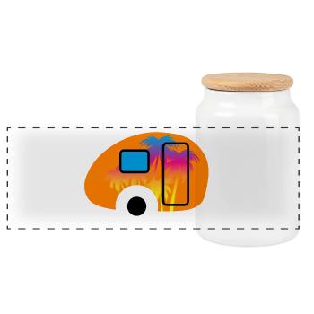 Caravan Wohnwagen Palmen Verlauf Camper Sommer Fun - Panorama Keksdose mit Holzdeckel - Weiß - Vorne