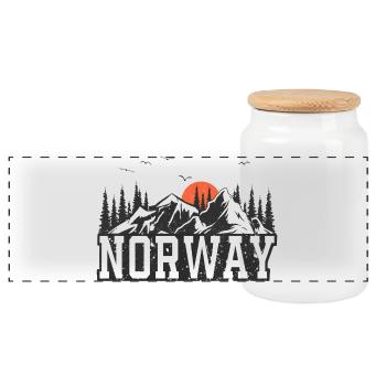 Norwegen - Panorama Keksdose mit Holzdeckel - Weiß - Vorne
