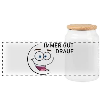 Immer gut drauf | smiley - Panorama Keksdose mit Holzdeckel - Weiß - Vorne