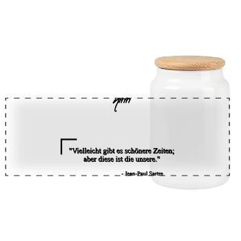 Zitat Schöne Zeit von Jean-Paul Sartre  - Panorama Keksdose mit Holzdeckel - Weiß - Vorne