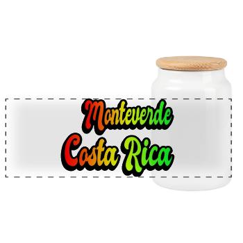 Monteverde Costa Rica rainbow design - Panoramic Cookie Jar with Wooden Lid - white - Front