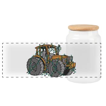 Tractor String Lights Farmer Christmas Gift - Panoramic Cookie Jar with Wooden Lid - white - Front