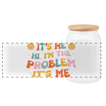 Colorful Design with Funny Phrase - Panoramic Cookie Jar with Wooden Lid - white - Front
