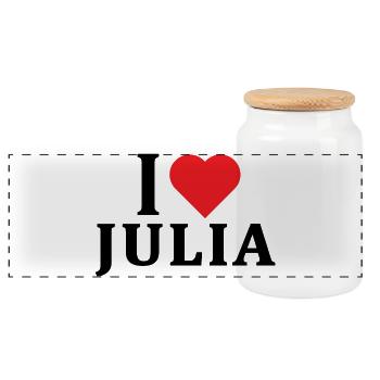 t-shirt J’aime Julia idée cadeau t-shirt - Boîte à biscuits avec couvercle en bois - blanc - Devant