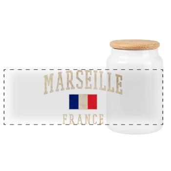 Marseille France Vintage Flag - Panoramic Cookie Jar with Wooden Lid - white - Front