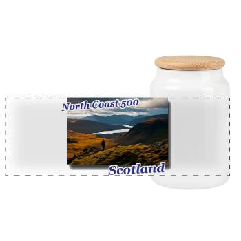 nc500 scotland - Panoramic Cookie Jar with Wooden Lid - white - Front