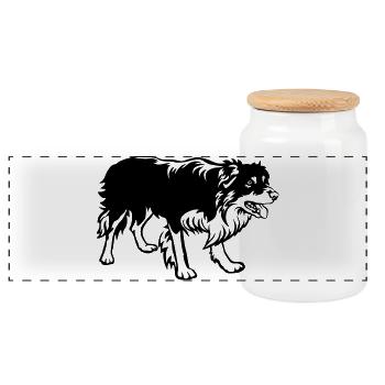 Border Collie - Boîte à biscuits avec couvercle en bois - blanc - Devant