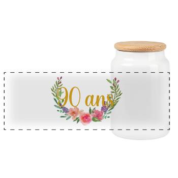 90 Ans Floral Aquarelle Doré - Boîte à biscuits avec couvercle en bois - blanc - Devant