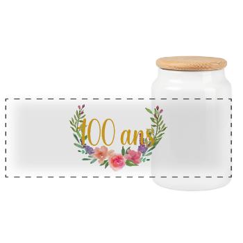 Anniversaire fleurs 100 ans - Boîte à biscuits avec couvercle en bois - blanc - Devant