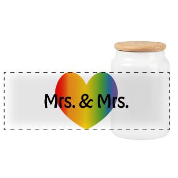 Regenbogen Mrs and Mrs 2 rainbow Herz - Panorama Keksdose mit Holzdeckel - Weiß - Vorne