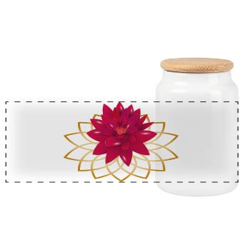 bright red lotus flower with flower ornament - Panoramic Cookie Jar with Wooden Lid - white - Front