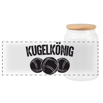 Boule König King Kugeln für Bouler Boccia Spiel - Panorama Keksdose mit Holzdeckel - Weiß - Vorne