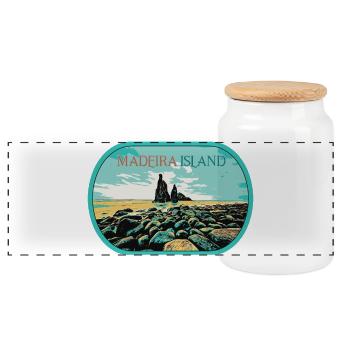 Ribeira da Janela, Madeira Island, Portugal - Panoramic Cookie Jar with Wooden Lid - white - Front