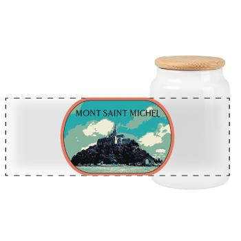 Illustration en bleu et vert du Mont Saint Michel - Boîte à biscuits avec couvercle en bois - blanc - Devant