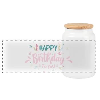 Playful Birthday Typography Celebration - Panoramic Cookie Jar with Wooden Lid - white - Front