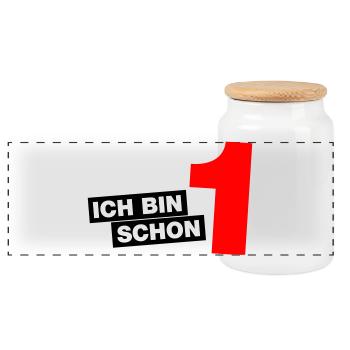Ich bin schon 1 - Panorama Keksdose mit Holzdeckel - Weiß - Vorne