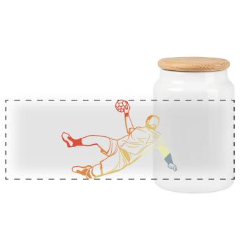 Retro Handball Player - Panoramic Cookie Jar with Wooden Lid - white - Front