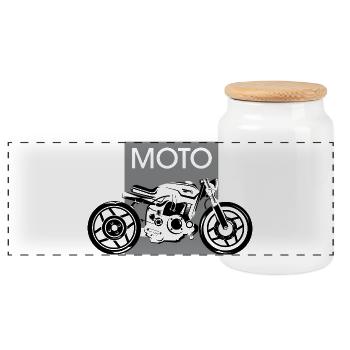 moto motorcycle icon biker logo garage graphic icon - Panoramic Cookie Jar with Wooden Lid - white - Front