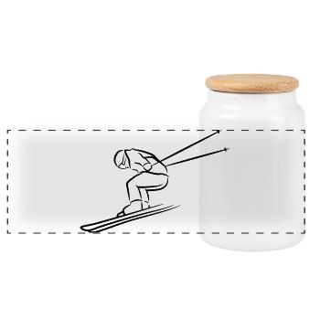 Funny Skier Drawing - Panoramic Cookie Jar with Wooden Lid - white - Front