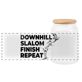 Downhill Slalom Finish Repeat - Panorama Keksdose mit Holzdeckel - Weiß - Vorne