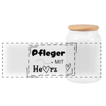 Caregiver with heart - Panoramic Cookie Jar with Wooden Lid - white - Front