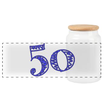 50. 50 YEARS. 50th ANNIVERSARY. 50 YEARS ANNIVERSARY. - Panoramic Cookie Jar with Wooden Lid - white - Front