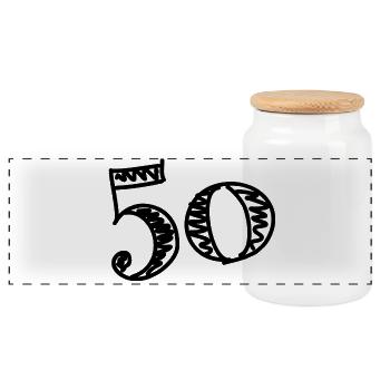 50. 50 YEARS. 50th ANNIVERSARY. 50TH ANNIVERSARY. - Panoramic Cookie Jar with Wooden Lid - white - Front