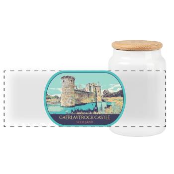 Illustration Caerlaverock Castle, Scotland - Panoramic Cookie Jar with Wooden Lid - white - Front