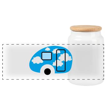 Caravan Wohnwagen Wolken Camper Camping Retro Fan - Panorama Keksdose mit Holzdeckel - Weiß - Vorne