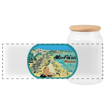 Illustration Peneco Beach, Albufeira, Algarve - Panoramic Cookie Jar with Wooden Lid - white - Front