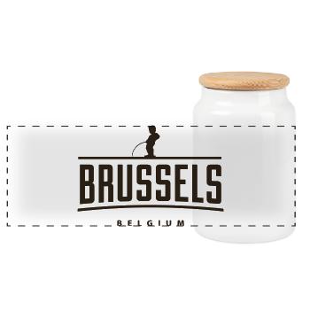 Brüssel Belgien Manneken Pis - Panorama Keksdose mit Holzdeckel - Weiß - Vorne