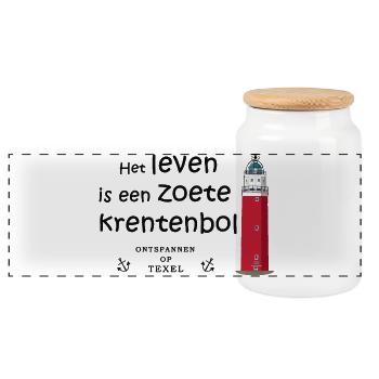 Texel, Niederlande, Spruch auf niederländisch - Panorama Keksdose mit Holzdeckel - Weiß - Vorne