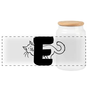 Katze Buchstabe F - Panorama Keksdose mit Holzdeckel - Weiß - Vorne