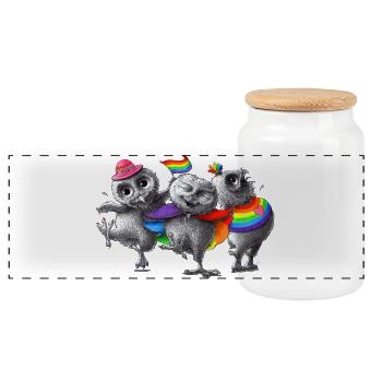 Lustige tanzende Pride Eulen - Panorama Keksdose mit Holzdeckel - Weiß - Vorne
