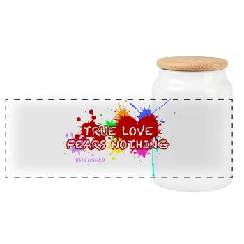 True love fears nothing - Panoramic Cookie Jar with Wooden Lid - white - Front