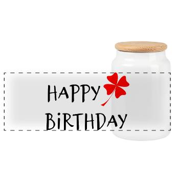 HAPPY BIRTHDAY. HAPPY BIRTHDAY. ANNIVERSARY. - Panoramic Cookie Jar with Wooden Lid - white - Front