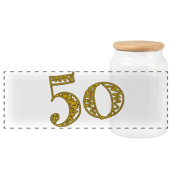 50. 50 YEARS. 50th ANNIVERSARY. 50 YEARS ANNIVERSARY. - Panoramic Cookie Jar with Wooden Lid - white - Front