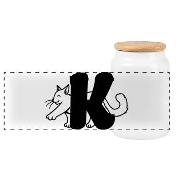 Cat Letter K - Panoramic Cookie Jar with Wooden Lid - white - Front