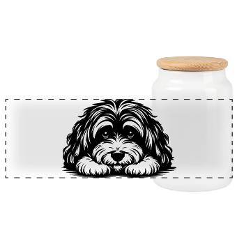 Tête de bichon havanais avec pattes - Boîte à biscuits avec couvercle en bois - blanc - Devant