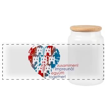 together - Panoramic Cookie Jar with Wooden Lid - white - Front