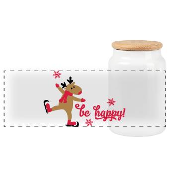 Funny Christmas - Panoramic Cookie Jar with Wooden Lid - white - Front