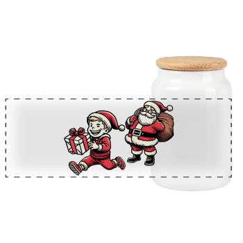 Freches Kind mit Weihnachtsmann - Retro Stil - Panorama Keksdose mit Holzdeckel - Weiß - Vorne