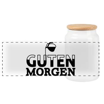 Guten Morgen Kaffee - Panorama Keksdose mit Holzdeckel - Weiß - Vorne