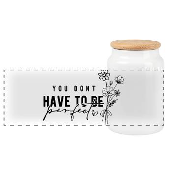 You Don't Have to Be Perfect – Acceptance - Panoramic Cookie Jar with Wooden Lid - white - Front